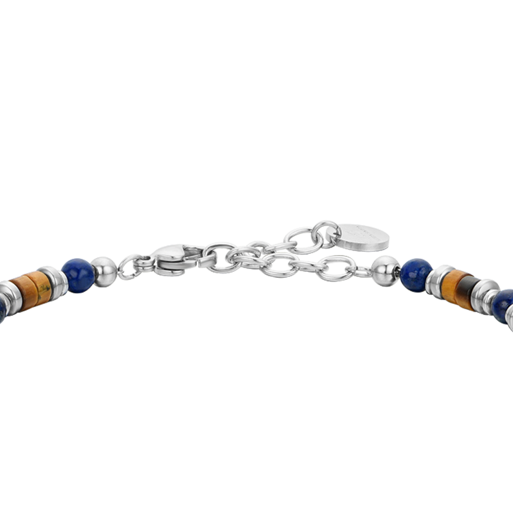 BRACCIALE UOMO IN ACCIAIO CON PIETRA LAPIS ED ELEMENTI OCCHIO DI TIGRE