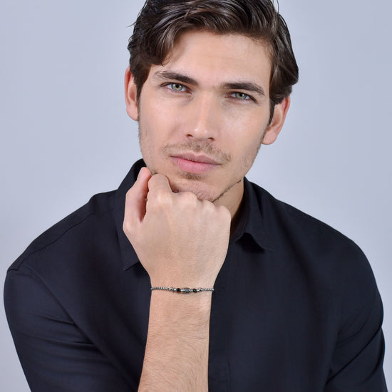 BRACELET ET ÉLÉMENTS EN ACIER AGATE NOIR POUR HOMME