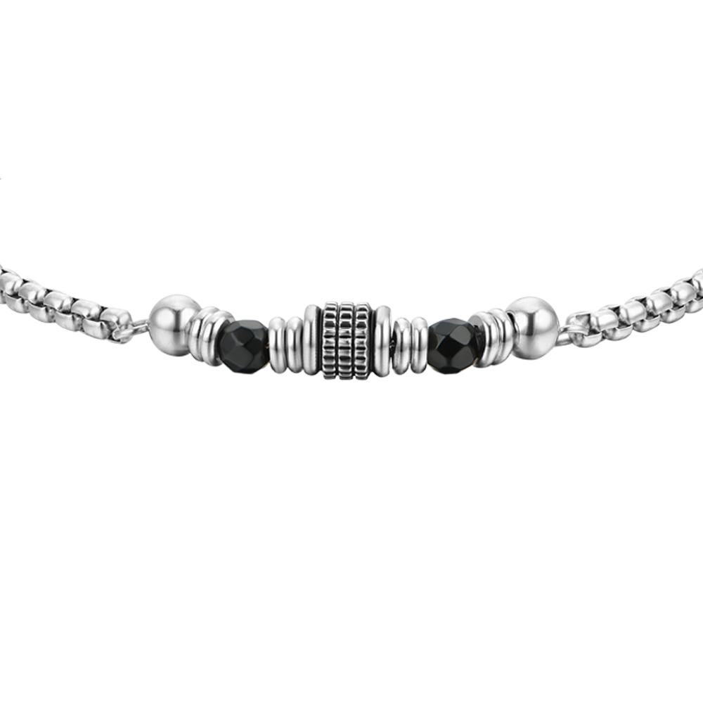 BRACELET ET ÉLÉMENTS EN ACIER AGATE NOIR POUR HOMME