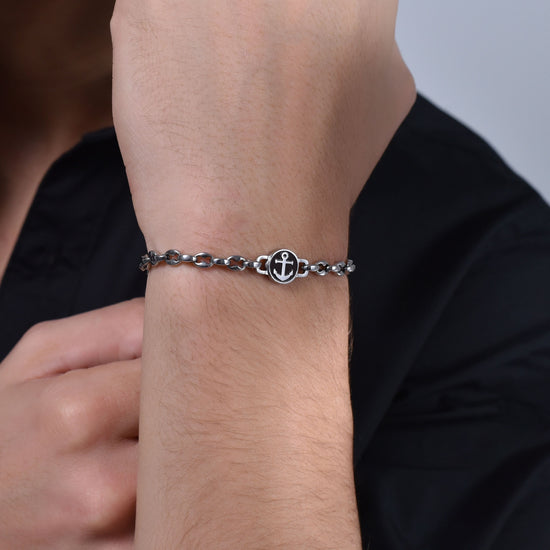 BRACELET EN ACIER POUR HOMME AVEC ANCRE Luca Barra