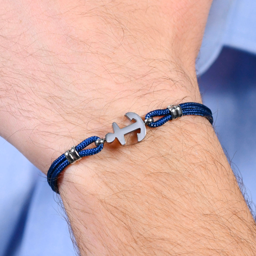 BRACCIALE UOMO IN CORDA BLU E ANCORA Luca Barra