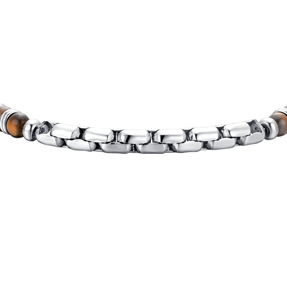 BRACELET HOMME EN ACIER AVEC PIERRE OEIL DE TIGRE