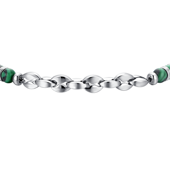 BRACELET HOMME EN ACIER PIERRES VERTES ET ÉLÉMENTS EN ACIER