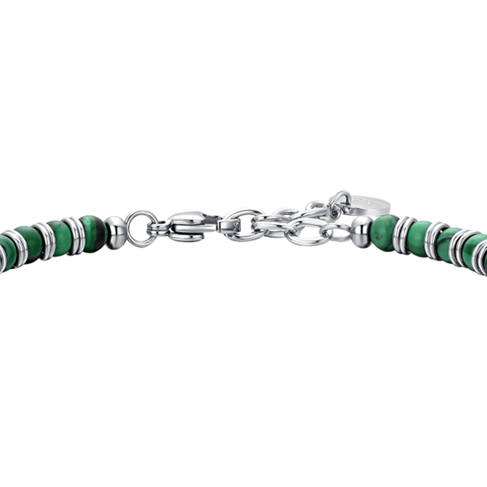 BRACELET HOMME EN ACIER PIERRES VERTES ET ÉLÉMENTS EN ACIER