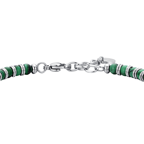 BRACELET HOMME EN ACIER PIERRES VERTES ET ÉLÉMENTS EN ACIER