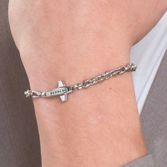 BRACELET HOMME CROIX EN ACIER ET ZIRCON CUBIQUE NOIR