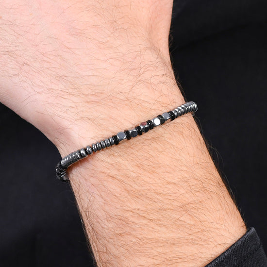 BRACCIALE UOMO IN ACCIAIO EMATITE SILVER E NERA Luca Barra