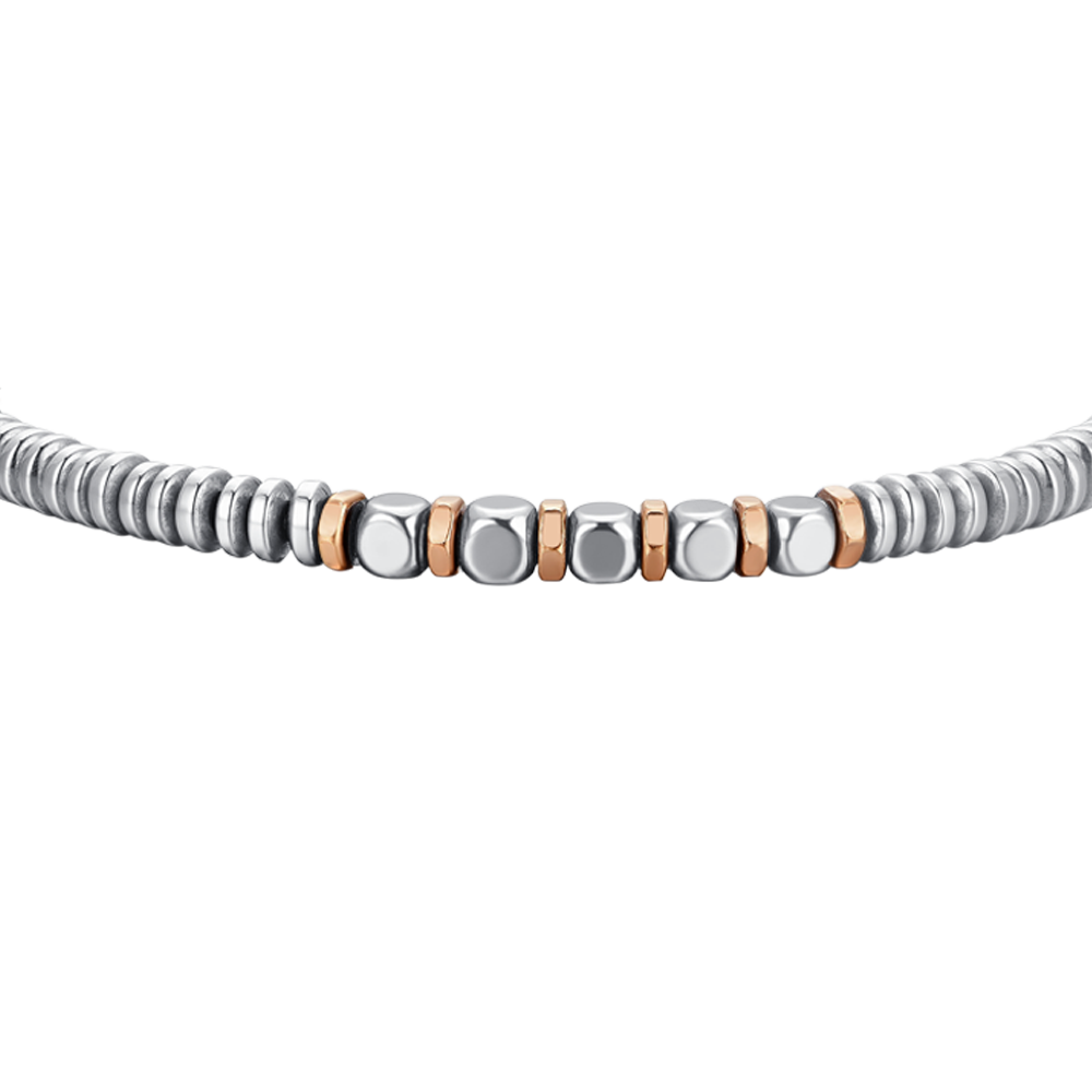 BRACELET ACIER HÉMATITE ARGENT ET OR ROSE POUR HOMME