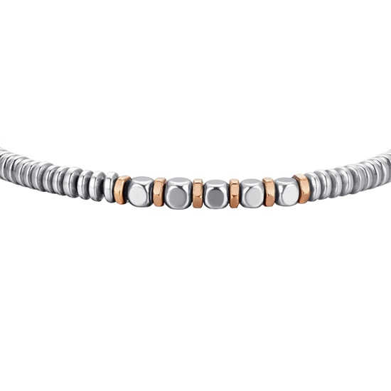 BRACELET ACIER HÉMATITE ARGENT ET OR ROSE POUR HOMME