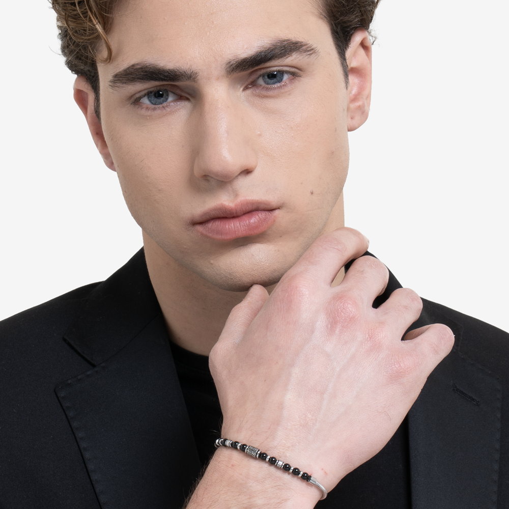 BRACCIALE UOMO IN ACCIAIO CON ELEMENTI IN ACCIAIO CON EFFETTO VINTAGE E SFERE