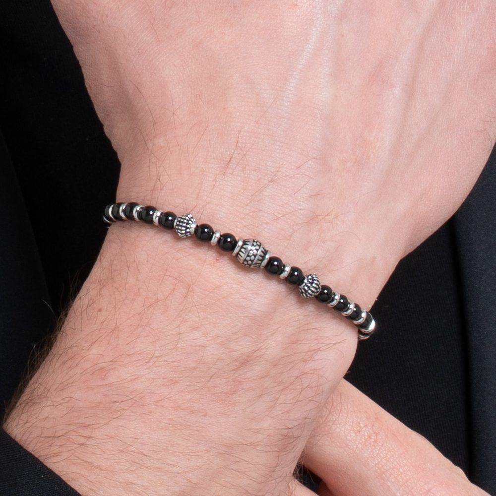 BRACCIALE UOMO IN ACCIAIO CON ELEMENTI IN ACCIAIO CON EFFETTO VINTAGE E SFERE