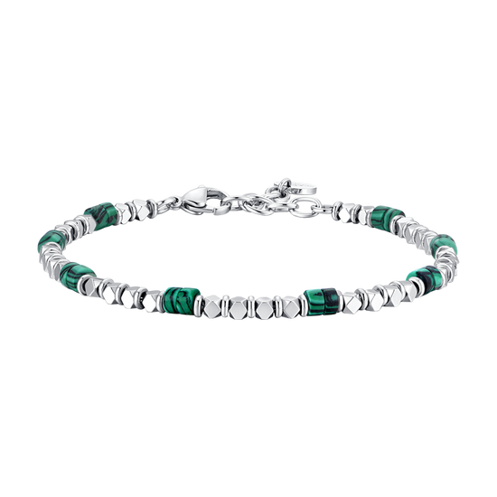 BRACCIALE UOMO IN ACCIAIO CON EMATITE E PIETRE MALACHITE
