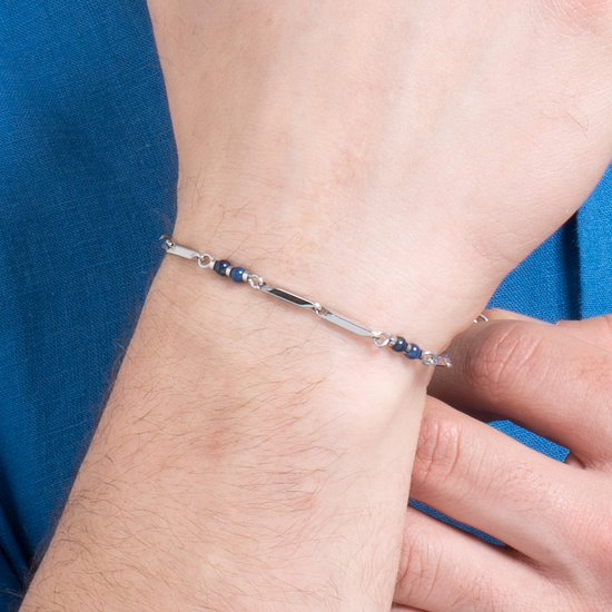 BRACELET HOMME EN ACIER AVEC PIERRES LAPIS
