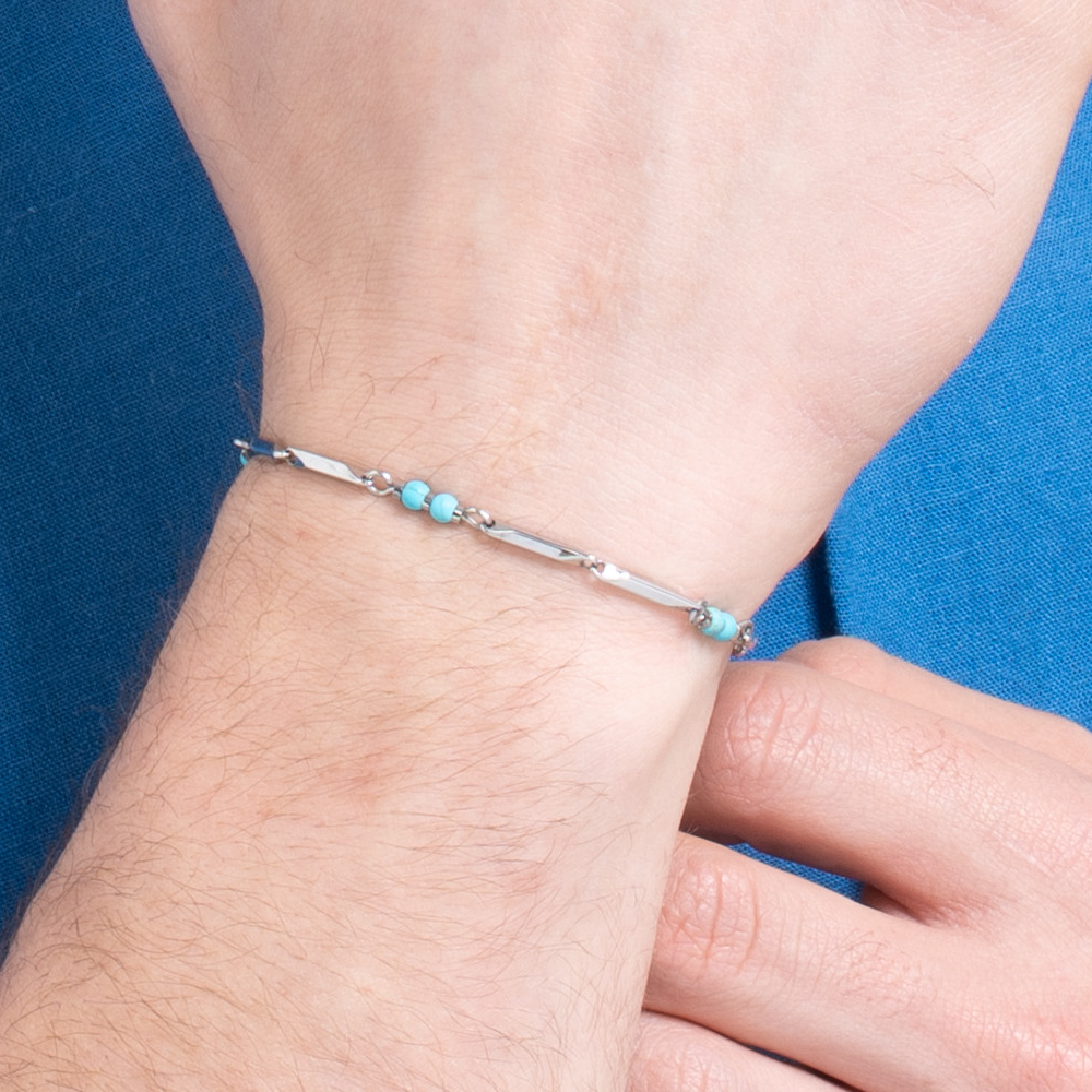 BRACELET POUR HOMME EN ACIER AVEC PIERRES TURQUOISES