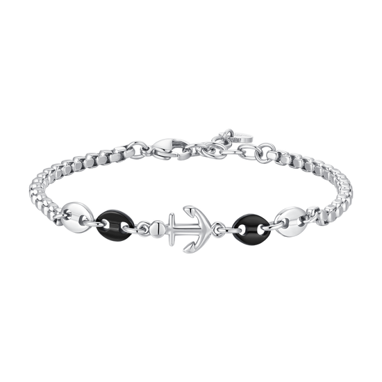 BRACCIALE UOMO IN ACCIAIO CON ANCORA ED ELEMENTI IN ACCIAIO IP NERO