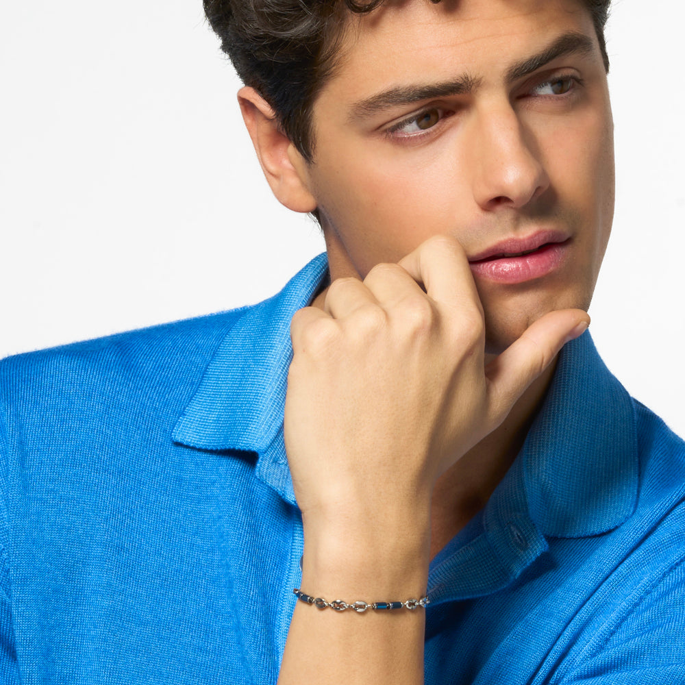 BRACELET HOMME EN ACIER AVEC HÉMATITE BLEUE