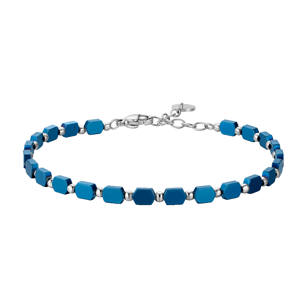 BRACELET HOMME EN ACIER AVEC HÉMATITE BLEUE