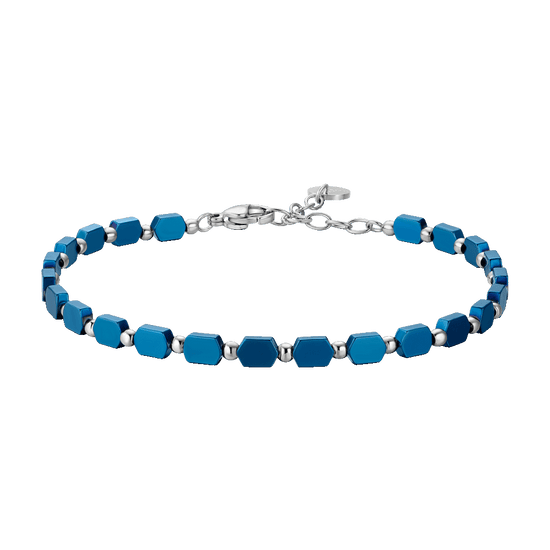 BRACELET HOMME EN ACIER AVEC HÉMATITE BLEUE