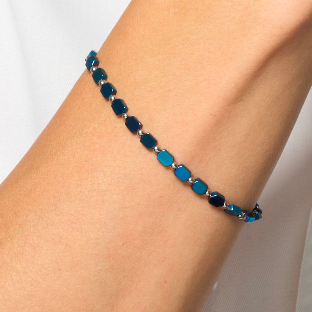 BRACELET HOMME EN ACIER AVEC HÉMATITE BLEUE