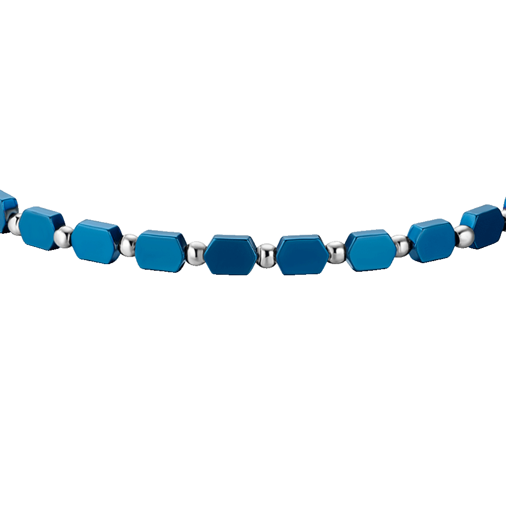 BRACELET HOMME EN ACIER AVEC HÉMATITE BLEUE