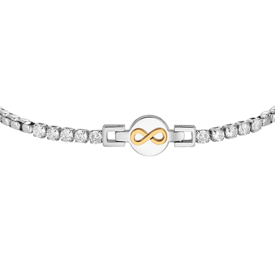 BRACCIALE TENNIS UOMO IN ACCIAIO CON INFINITO IP ROSE E ZIRCONI BIANCHI