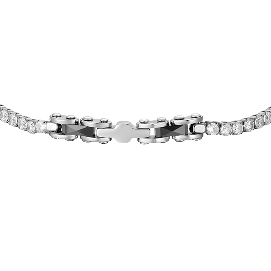 BRACCIALE TENNIS UOMO IN ACCIAIO CON CERAMICA NERA E ZIRCONI BIANCHI