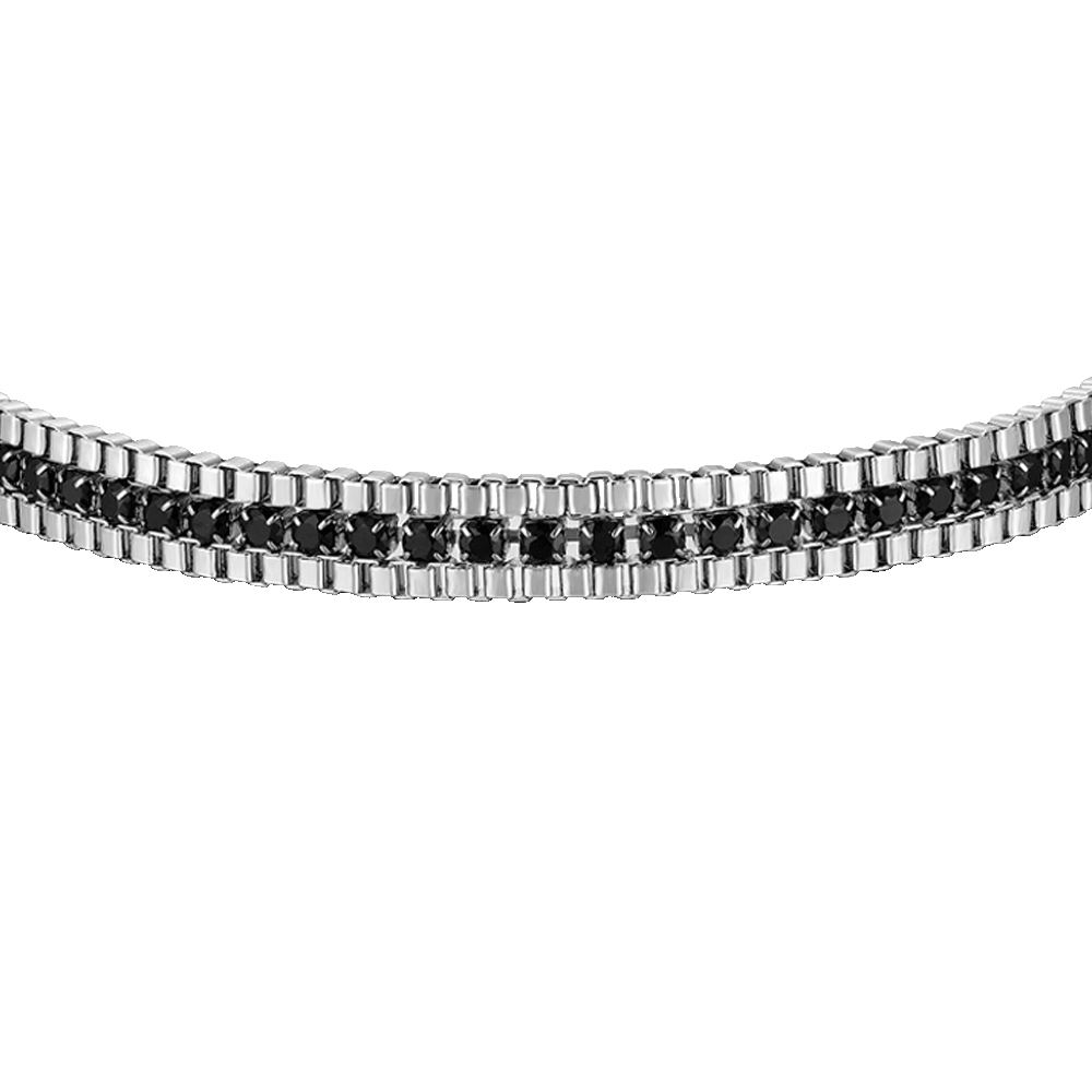 BRACCIALE UOMO IN ACCIAIO E ZIRCONI NERI