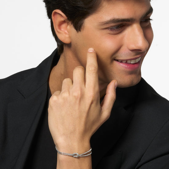 BRACCIALE UOMO IN ACCIAIO CON NODO E ZIRCONI BIANCHI