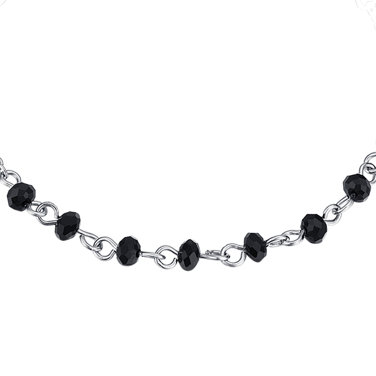 BRACELET POUR HOMME EN ACIER AVEC CHAPELET, PENDENTIF CROIX ET CRISTAUX NOIRS