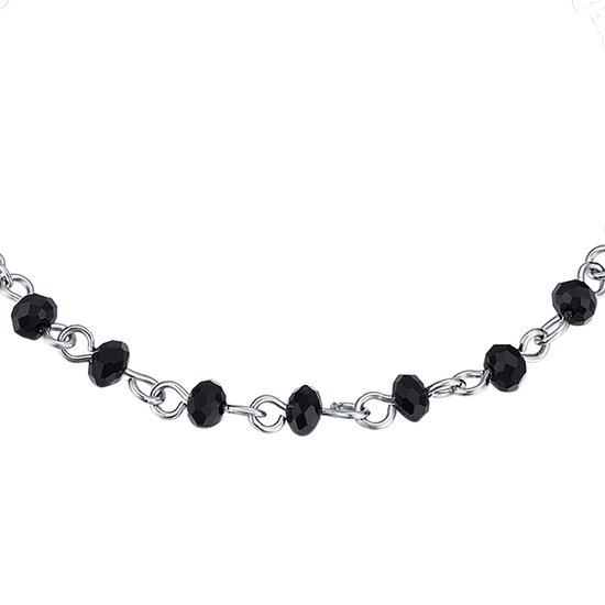 BRACELET POUR HOMME EN ACIER AVEC CHAPELET, PENDENTIF CROIX ET CRISTAUX NOIRS