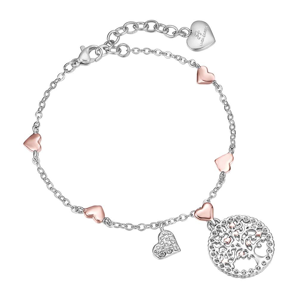 BRACELET ARBRE DE VIE EN ACIER POUR FEMME AVEC PENDANT EN ACIER ET CŒURS IP Luca Barra