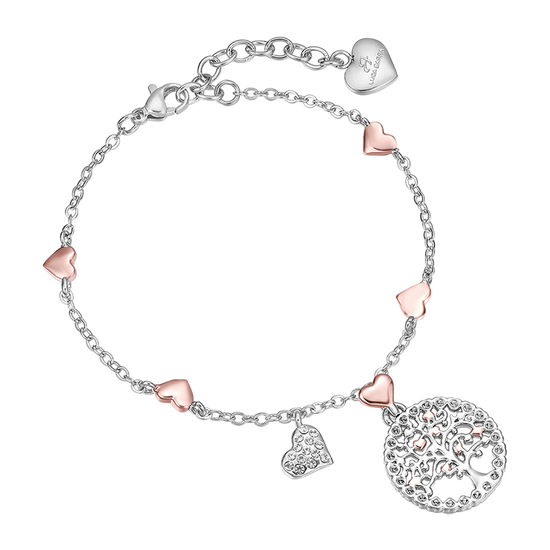 BRACELET ARBRE DE VIE EN ACIER POUR FEMME AVEC PENDANT EN ACIER ET CŒURS IP Luca Barra