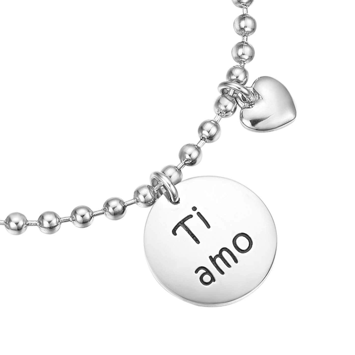 BRACCIALE IN ACCIAIO CON CIONDOLO IN METALLO TI AMO