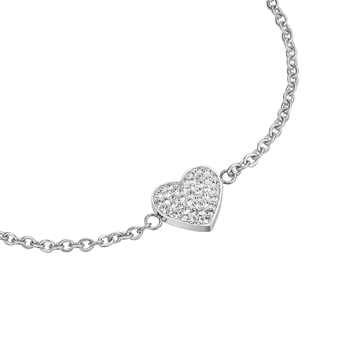 BRACELET EN ACIER POUR FEMMES AVEC PETIT CŒUR ET CRISTAUX BLANCS
