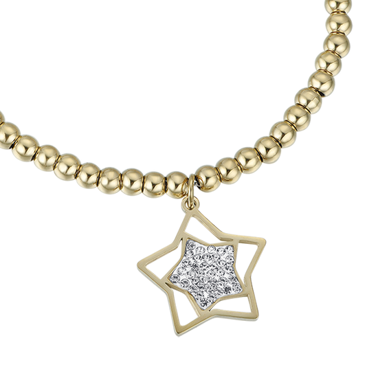 BRACELET FEMME EN ACIER DORÉ IP AVEC ÉTOILE ET CRISTAUX BLANCS