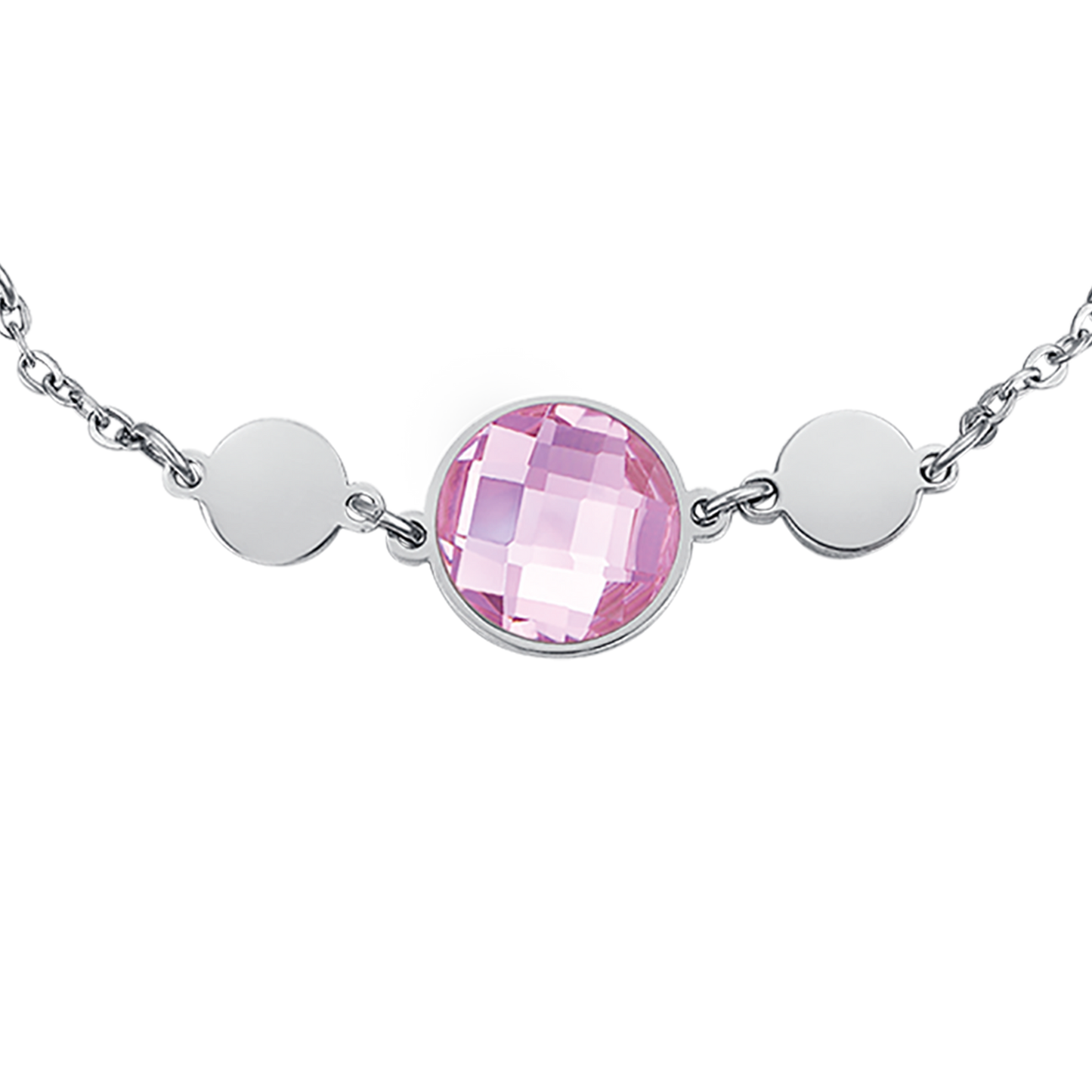 BRACELET EN ACIER AVEC PIERRES ROSES