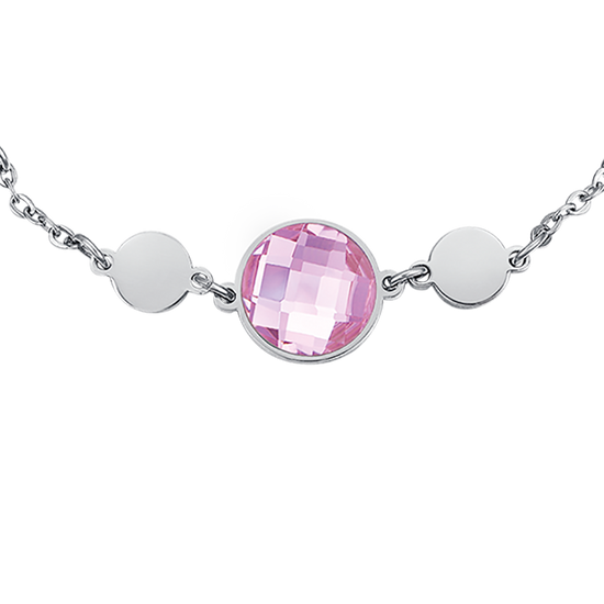 BRACELET EN ACIER AVEC PIERRES ROSES