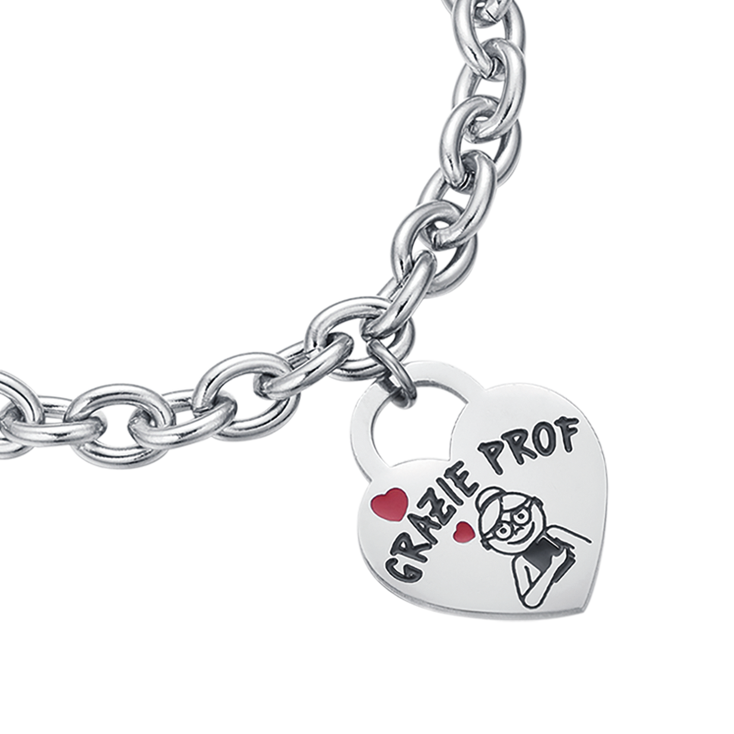 BRACELET EN ACIER POUR DAMES AVEC UN CŒUR DE REMERCIEMENT PROF