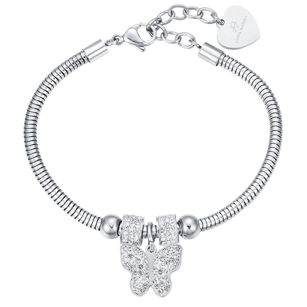 BRACELET POUR FEMME EN ACIER AVEC PAPILLON ET CRISTAUX BLANCS Luca Barra