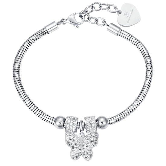 BRACELET POUR FEMME EN ACIER AVEC PAPILLON ET CRISTAUX BLANCS Luca Barra