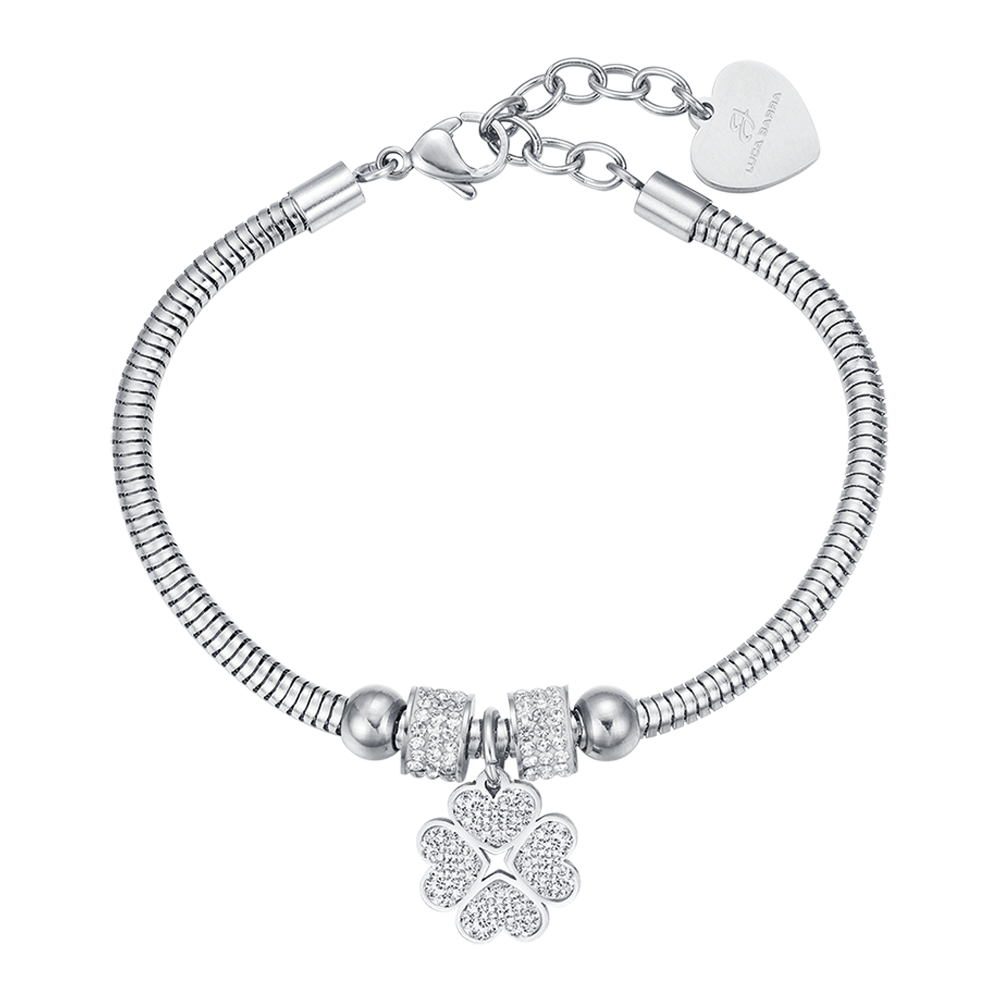 BRACELET POUR FEMME EN ACIER AVEC QUADRIFOGLIO ET CRISTAUX BLANCS Luca Barra