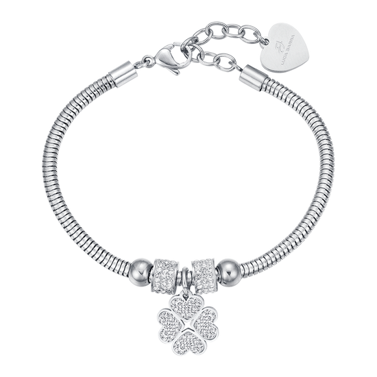 BRACELET POUR FEMME EN ACIER AVEC QUADRIFOGLIO ET CRISTAUX BLANCS Luca Barra