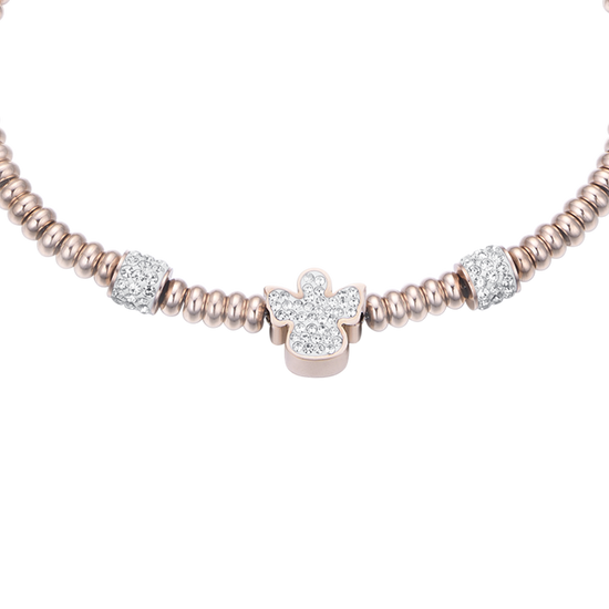 BRACCIALE IN ACCIAIO IP ROSE CON ANGELO CON CRISTALLI BIANCHI