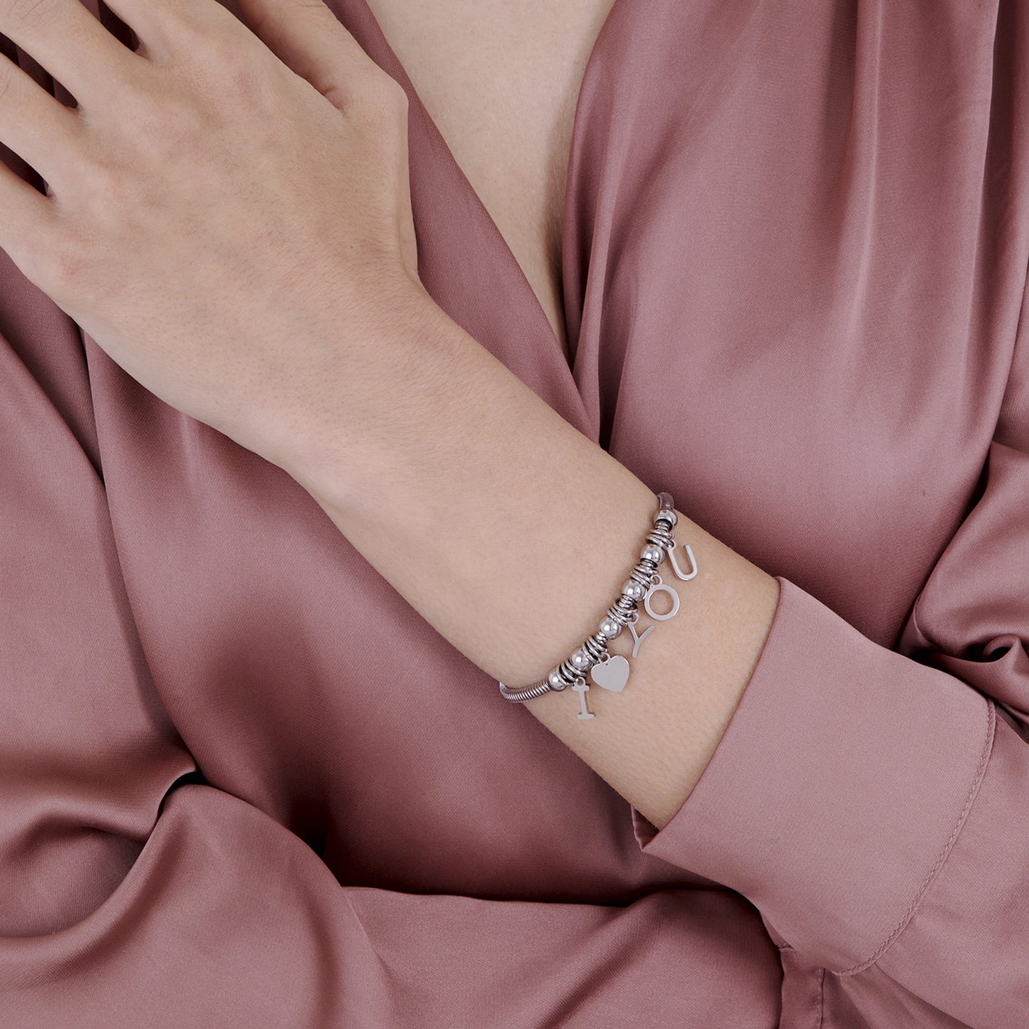BRACCIALE IN ACCIAIO CON CHARMS I LOVE YOU