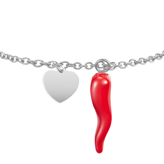 BRACELET FEMME EN ACIER AVEC CŒUR ET CORNE ROUGE