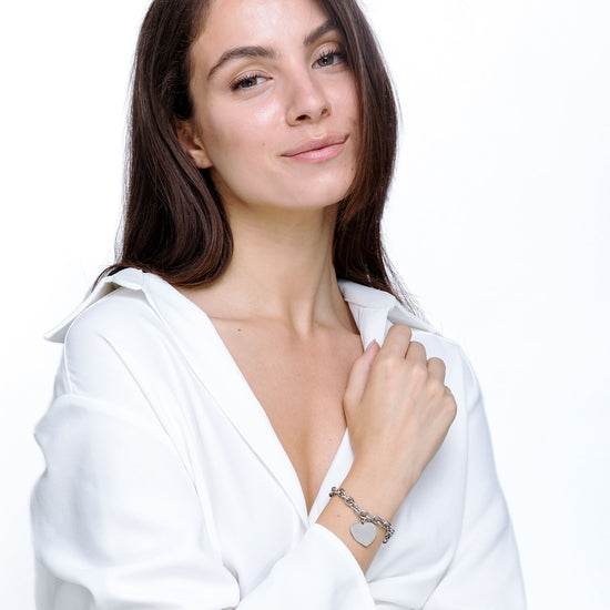 BRACELET PERSONNALISÉ EN ACIER POUR FEMMES, À MAILLONS EN FORME DE CŒUR
