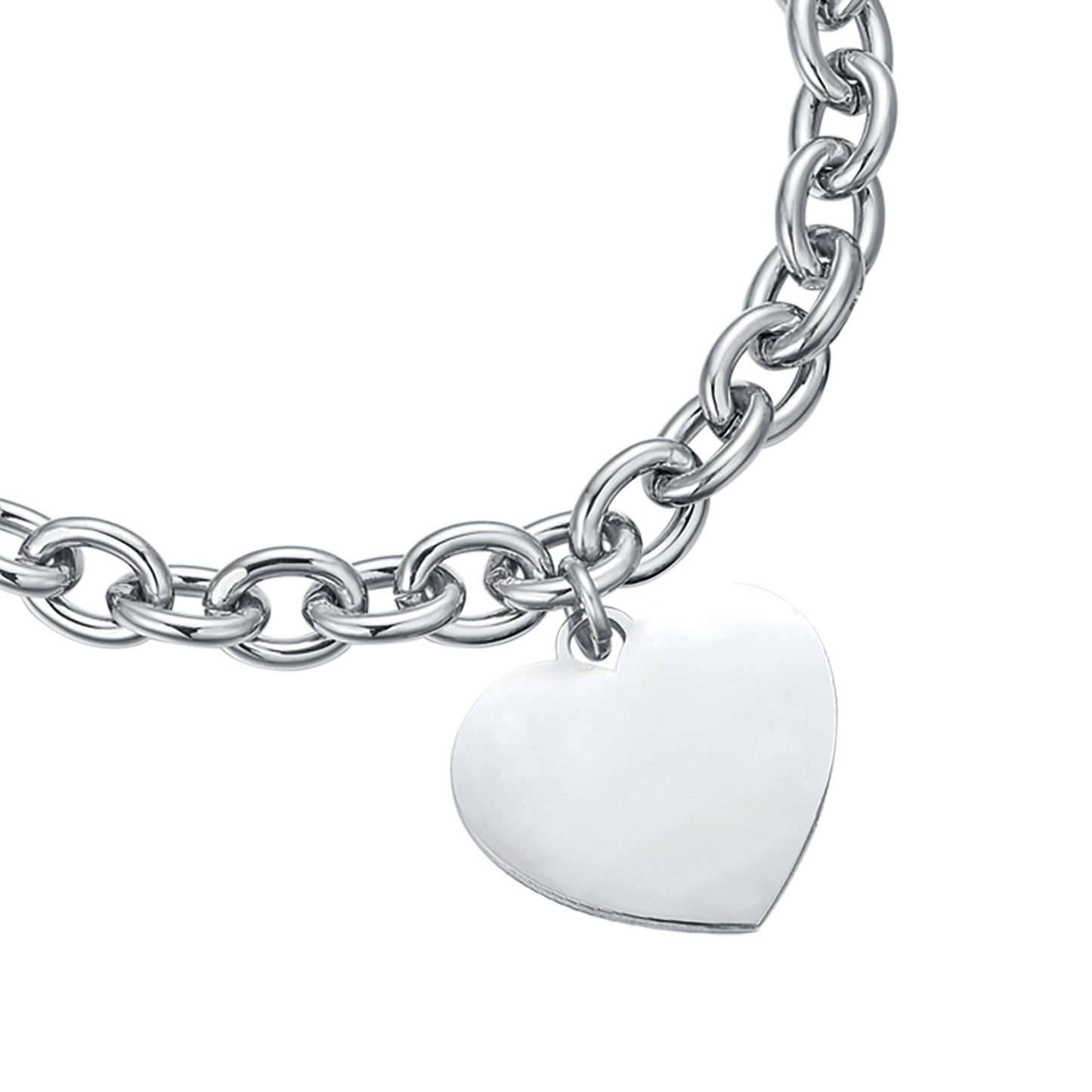 BRACELET PERSONNALISÉ EN ACIER POUR FEMMES, À MAILLONS EN FORME DE CŒUR