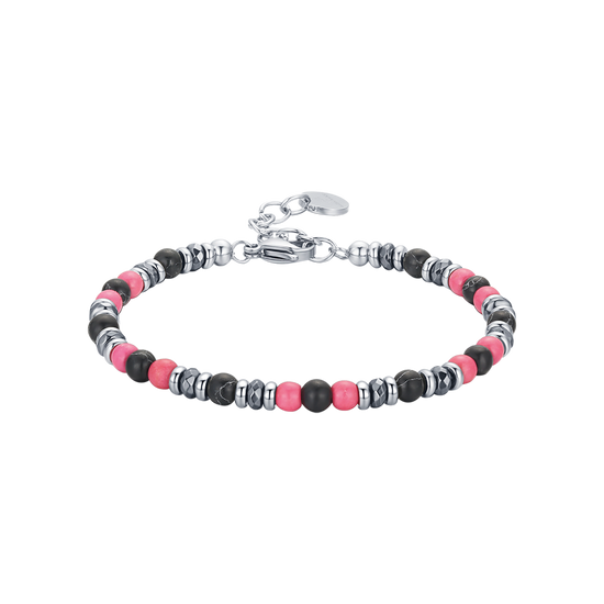 BRACELET EN ACIER AVEC PIERRES ROSES ET NOIRES Luca Barra