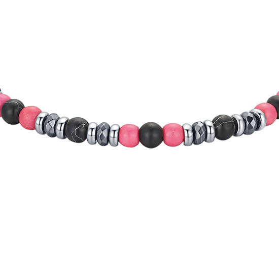 BRACELET EN ACIER AVEC PIERRES ROSES ET NOIRES