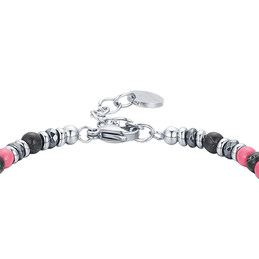 BRACELET EN ACIER AVEC PIERRES ROSES ET NOIRES